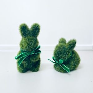 Faux Moss Flocked Bunnies -Set of Two - NEW - Vintage Small bunny 2.75-4"
